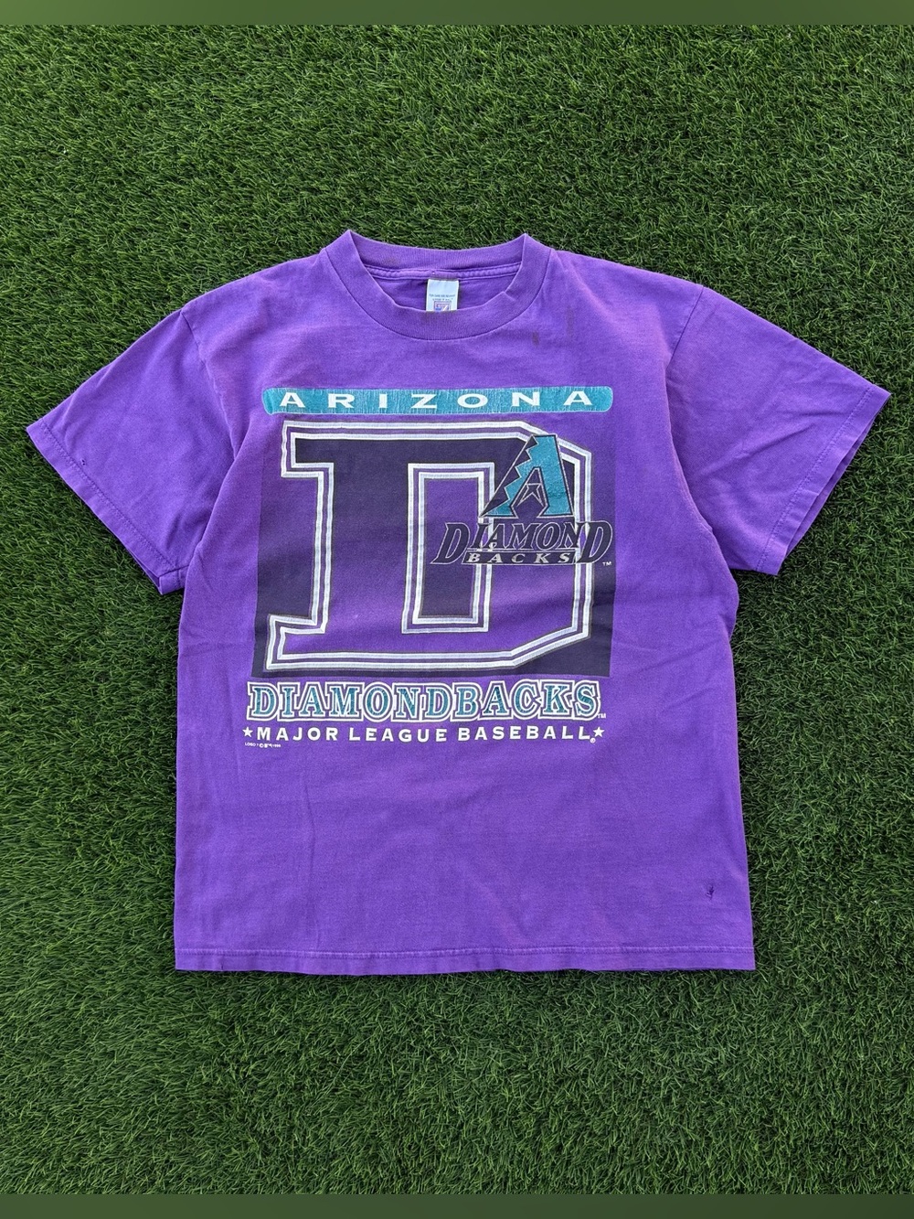 Vintage 90s Arizona Diamondbacks T-Shirt Logo 7 Purple Tee MLB Retro Size Large